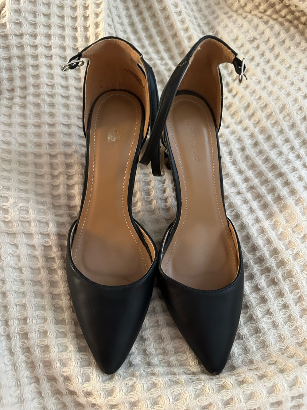 Vegan Black Pointed-Toe Slingback Heels